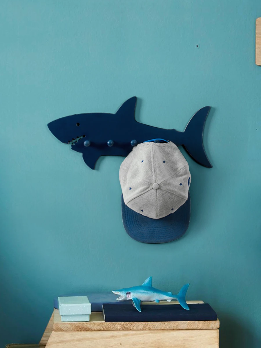 

Hangers for Clothes Kids Wall Hook Animal Shark Cute Room Decor Home Organization and Storage Blue Wooden Household Items Europe