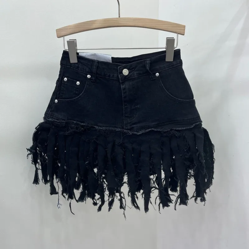 2024 Spring and Summer New Skirt Women's Design Sense Niche High Waist A- line Slimming Spice Girl Denim Skirt