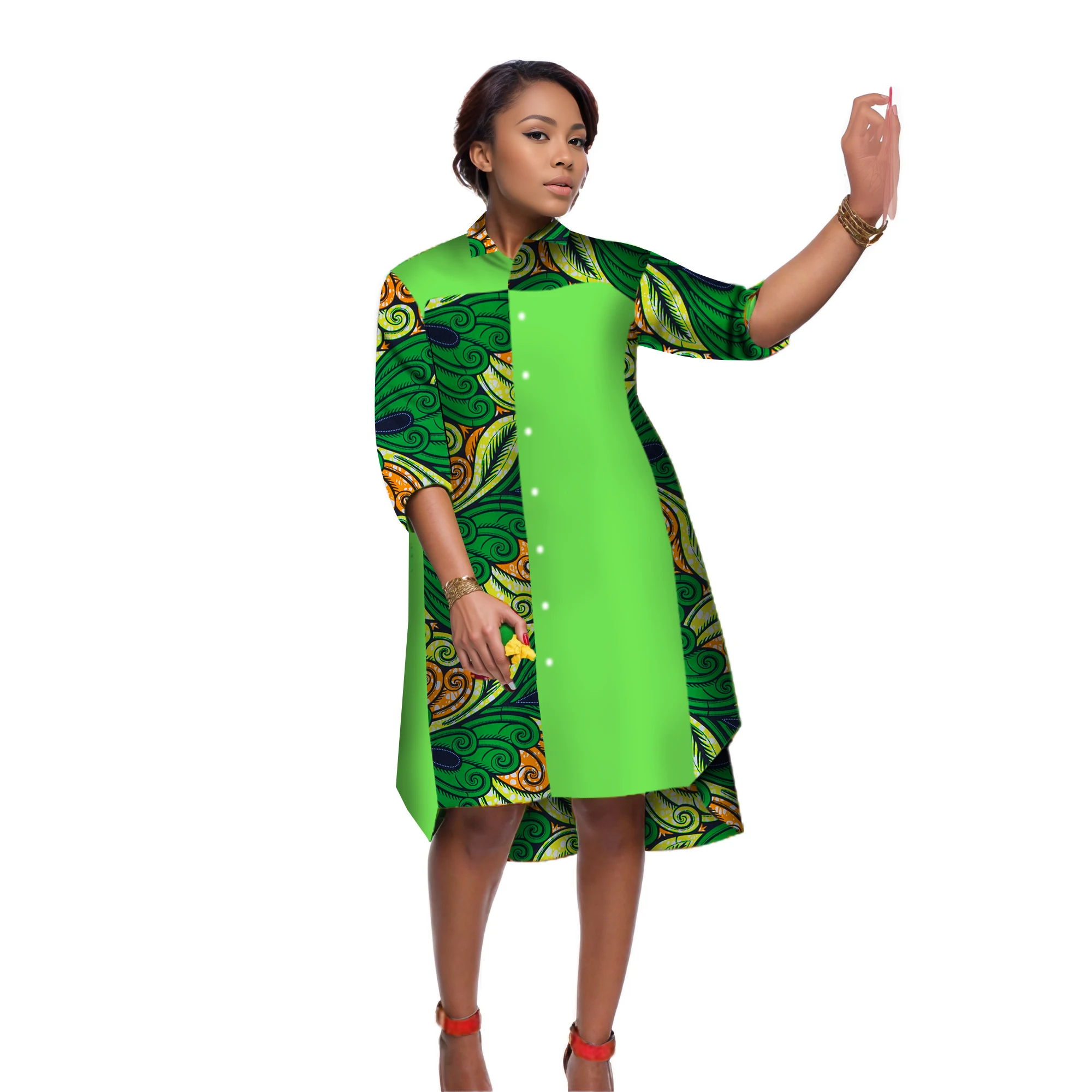 

Women Shirt Dress African Print Dresses for Women Three-Quter Sleeve Dress Women Print Clothing Plus Size BRW WY1756