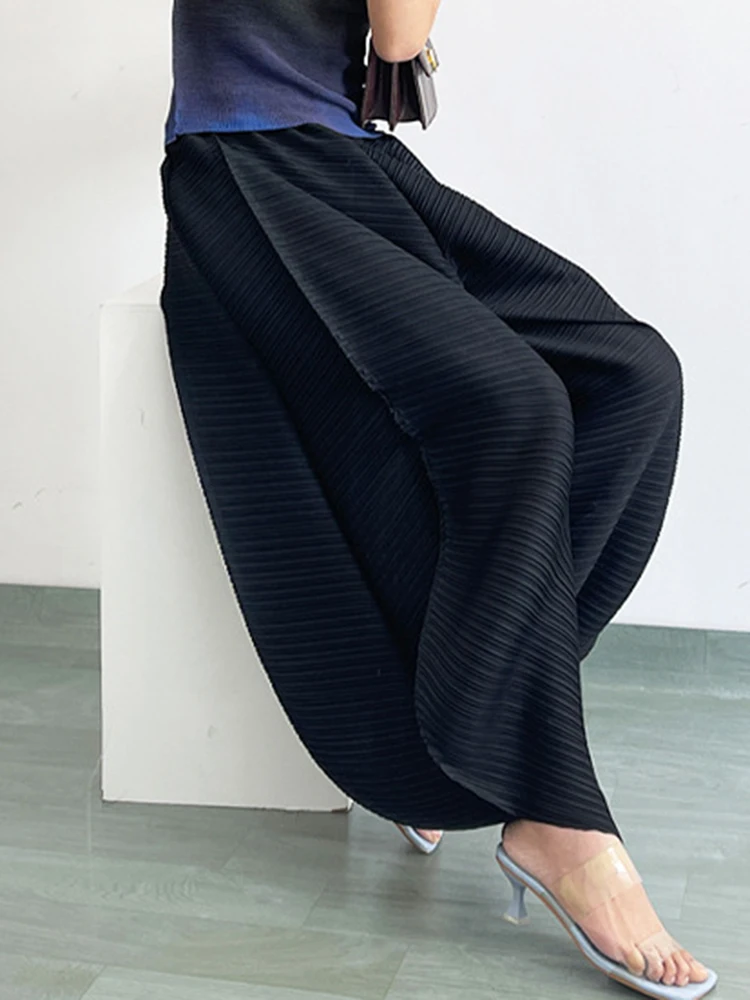 LANMREM Designer Pleated Pants For Women High Waist Solid Color Wide Leg Trousers Casual Female Clothing 2024 Autumn  New 2YA756