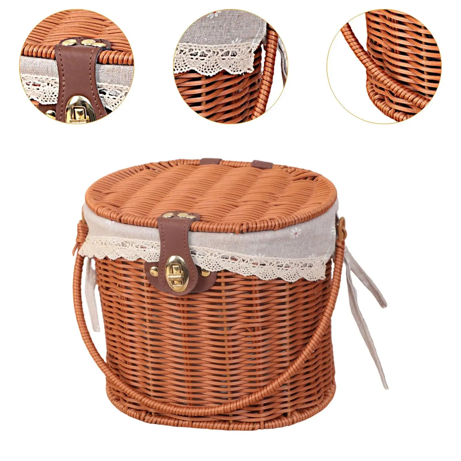Picnic Basket Storage Container Portable Decorative Removable Lining Woven Basket Storage Hamper for Parties Beach Hiking