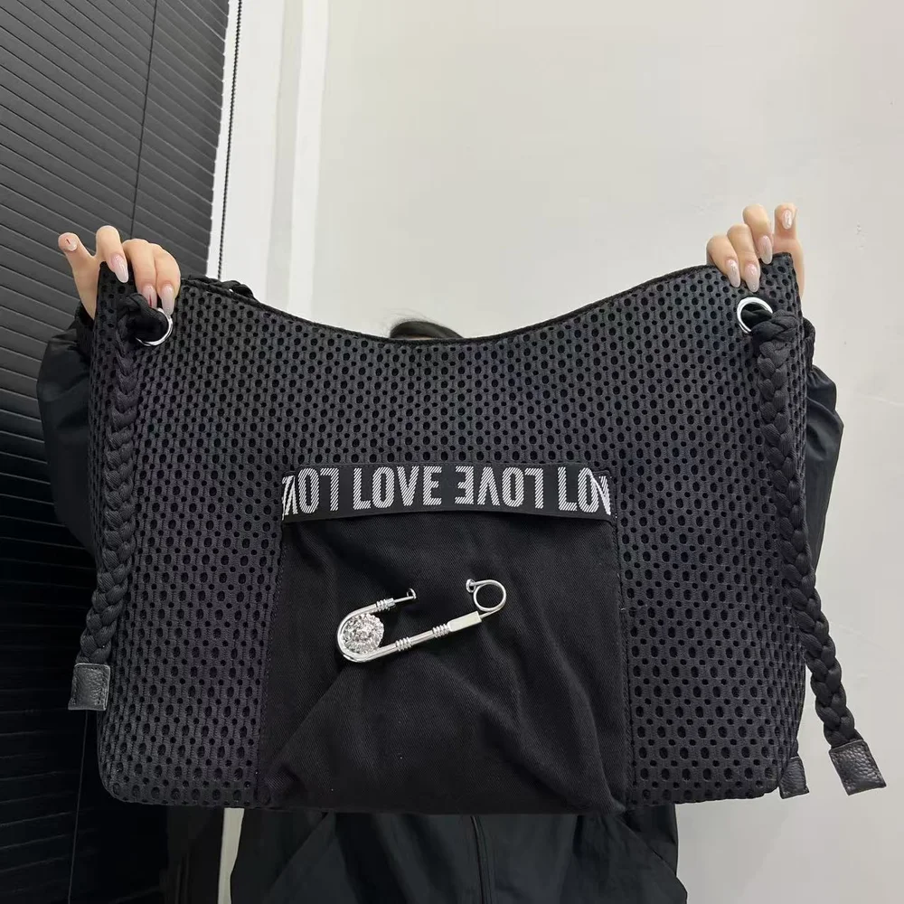 حقيبة كبيرة غير رسمية للسيدات النسخة الكورية حقيبة كتف منسوجة بحزام كتف قطري متقاطع شخصي حقيبة حمل كبيرة