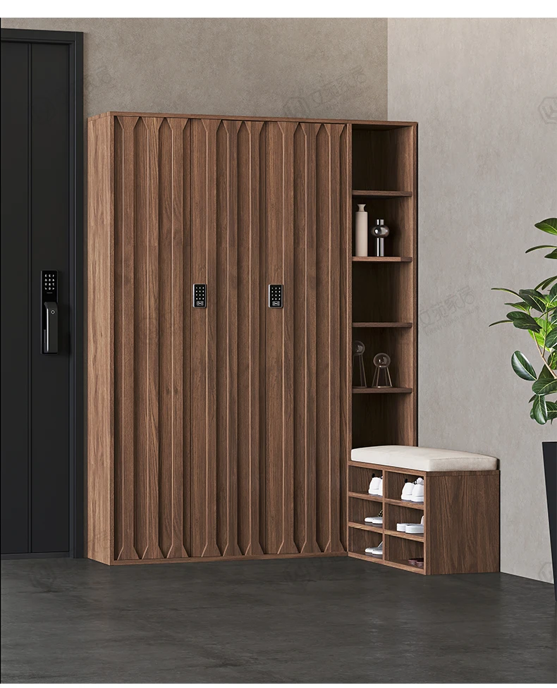 

Medieval high-end home shoe cabinet, locker integrated door corridor with password lock, shoe change stool solid wood entrance c