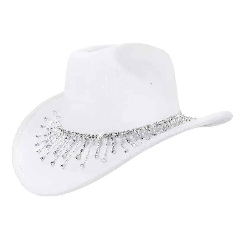 Bride Letter Pearl Rhinestone Fringe Cowboy Hat Bridal Shower Hen Night Rave Party Halloween Cosplay Special Occasion Women Top