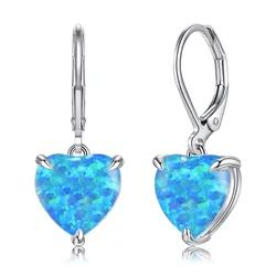CiNily Heart Design Opal Earrings Silver Plated Dangle Drop Earrings for Women Girls Birthday Wedding Mothers Day Jewelry Gifts