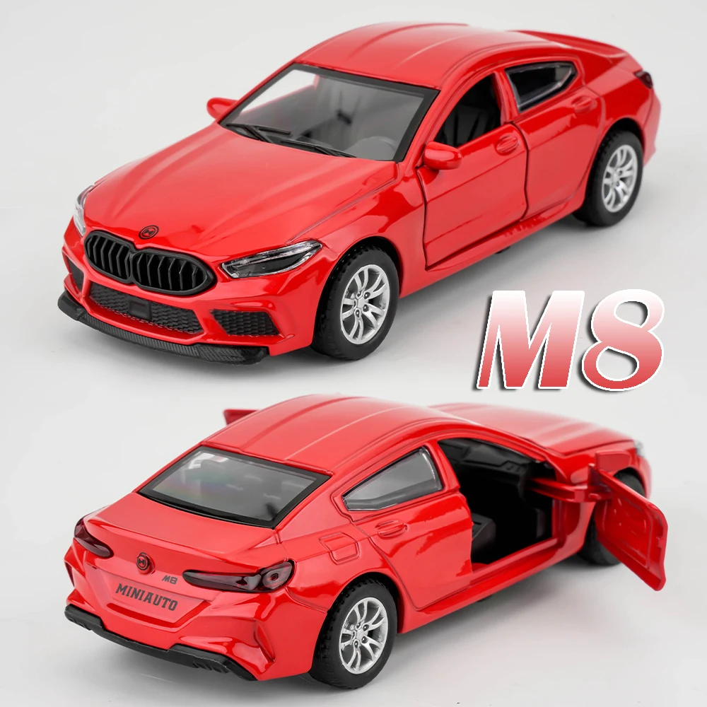 1:32 M8 320I Miniaturowy Model Samochodu Zabawka Odlew Stopowy Dźwięk Światło Otwierane Drzwi Napęd Pull Back Gumowe Opony Prezent dla Dzieci na Boże Narodzenie