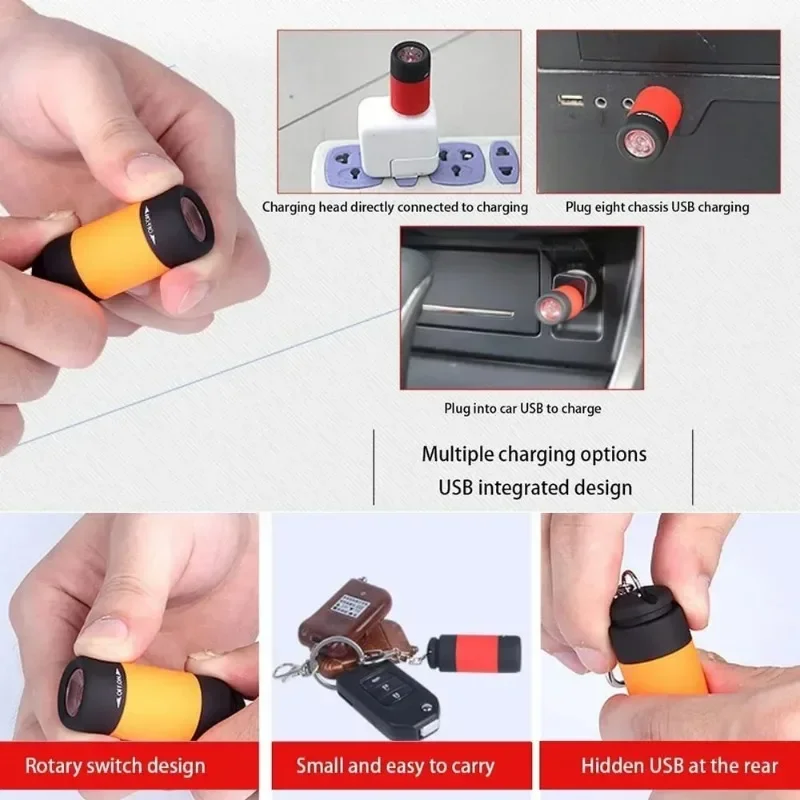 Мини-карманный брелок-фонарик USB перезаряжаемый водонепроницаемый светодиодный светильник для походов на открытом воздухе, кемпинга, многофункциональный сильный свет