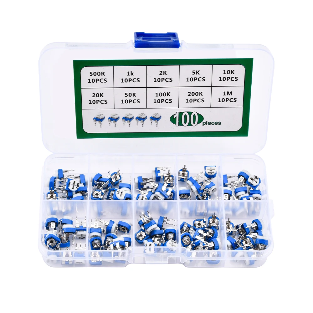 

100pcs/lot RM065 Potentiometer Variable Resistors Kit 500 ohm -1M Ohm Trimmer Potentiometer Adjustable Resistors Set 1K 10K 100K