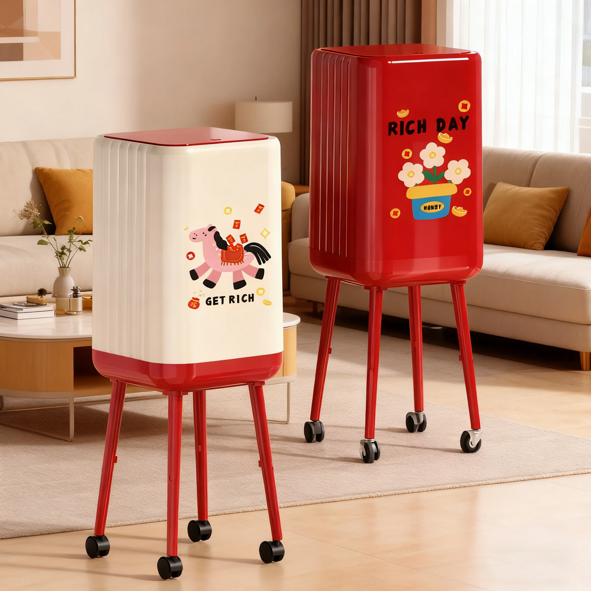 

Kitchen High-foot Large Capacity Bin No-bend Waist Design Home Use Plastic Square Shape Dustbin with Lid High Aesthetic Value