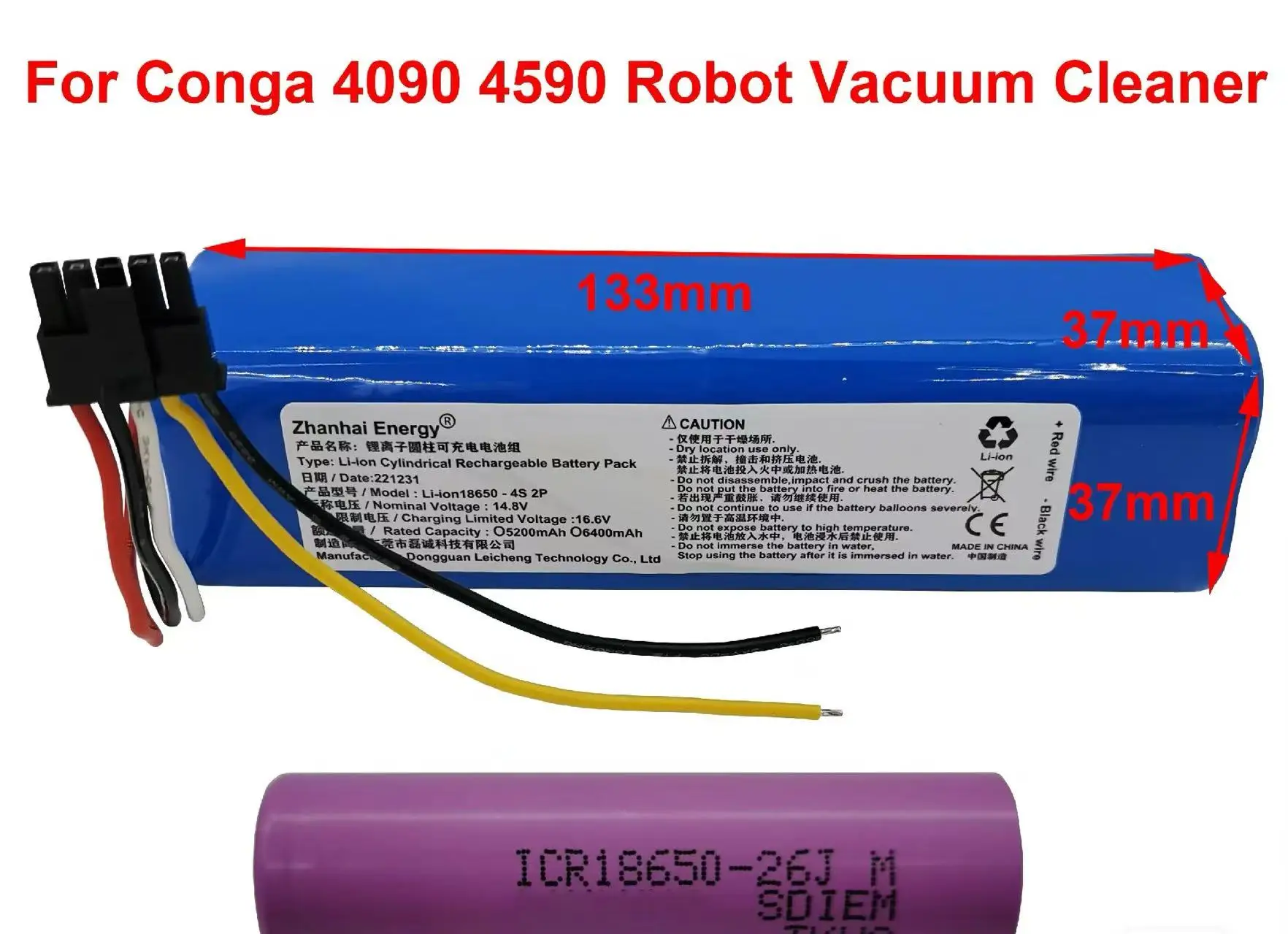 

new for Conga 4090 4590 robotic vacuum cleaner battery 14.4V 14.8V 5200mAh 6400mAh