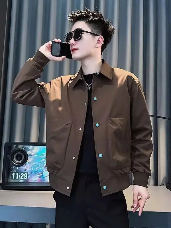 

Faionable Slim Fit Korean Sle Men's Jaet Casual Turn-down Collar Spring Autumn Versatile Cotton Blend Youth Faion