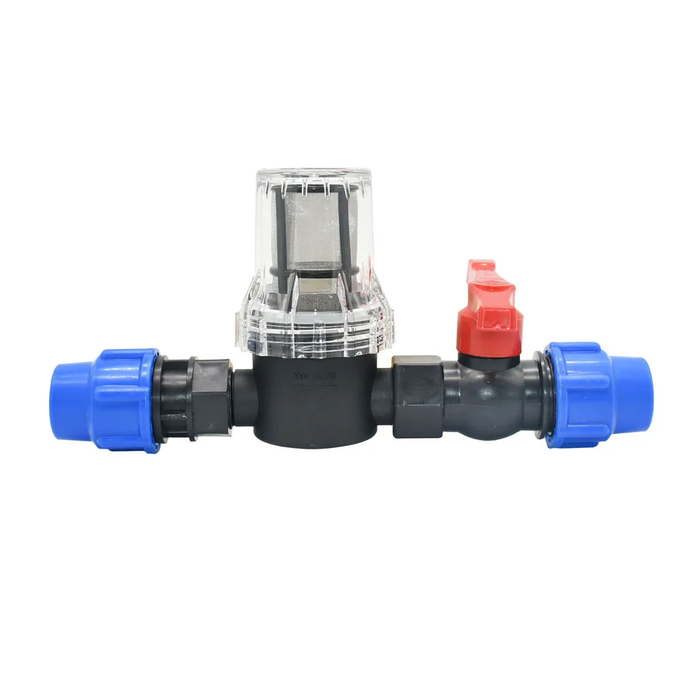 25mm 32mm PE Pipe Water Filter With Plastic Tube Quick Connector 80 Mesh Filter Garden Drip Irrigation Adapter