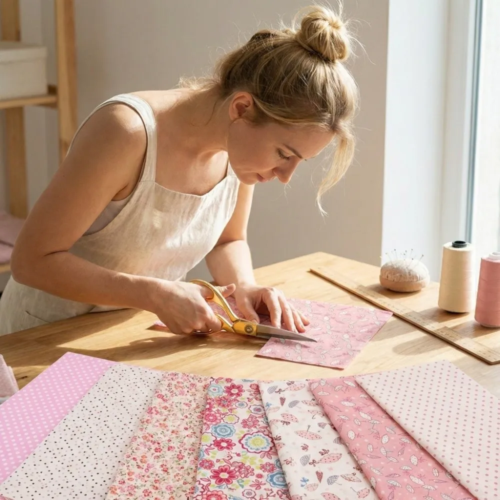 

7PCS Quilting Fabric 50*50CM Pink Cotton Fabric Plain Weave Floral Print Patchwork Fabric Soft Floral Fabric Handmade Crafts