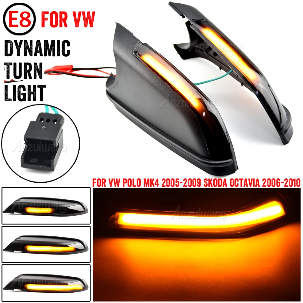 

2PCS For VW Polo MK4 9N 05-09 For Skoda Octavia MK2 1Z 04-10 LED Rearview Mirror Indicator Blinker Light Dynamic Turn Signal