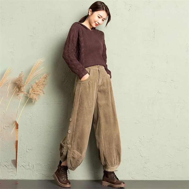 Y2K Autumn Winter Corduroy Wide-Leg Pants 2024 New Solid Color Women's High-Waisted Mopping Trousers Fashion  Straight Leg Pants