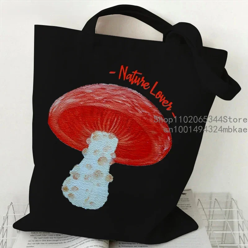 Women Mushroom Series Handbags Inky Cap Mushroom Print Canvas Tote Bags Funny Bleeding Tooth Fungusc Graphics Side Bag for Women