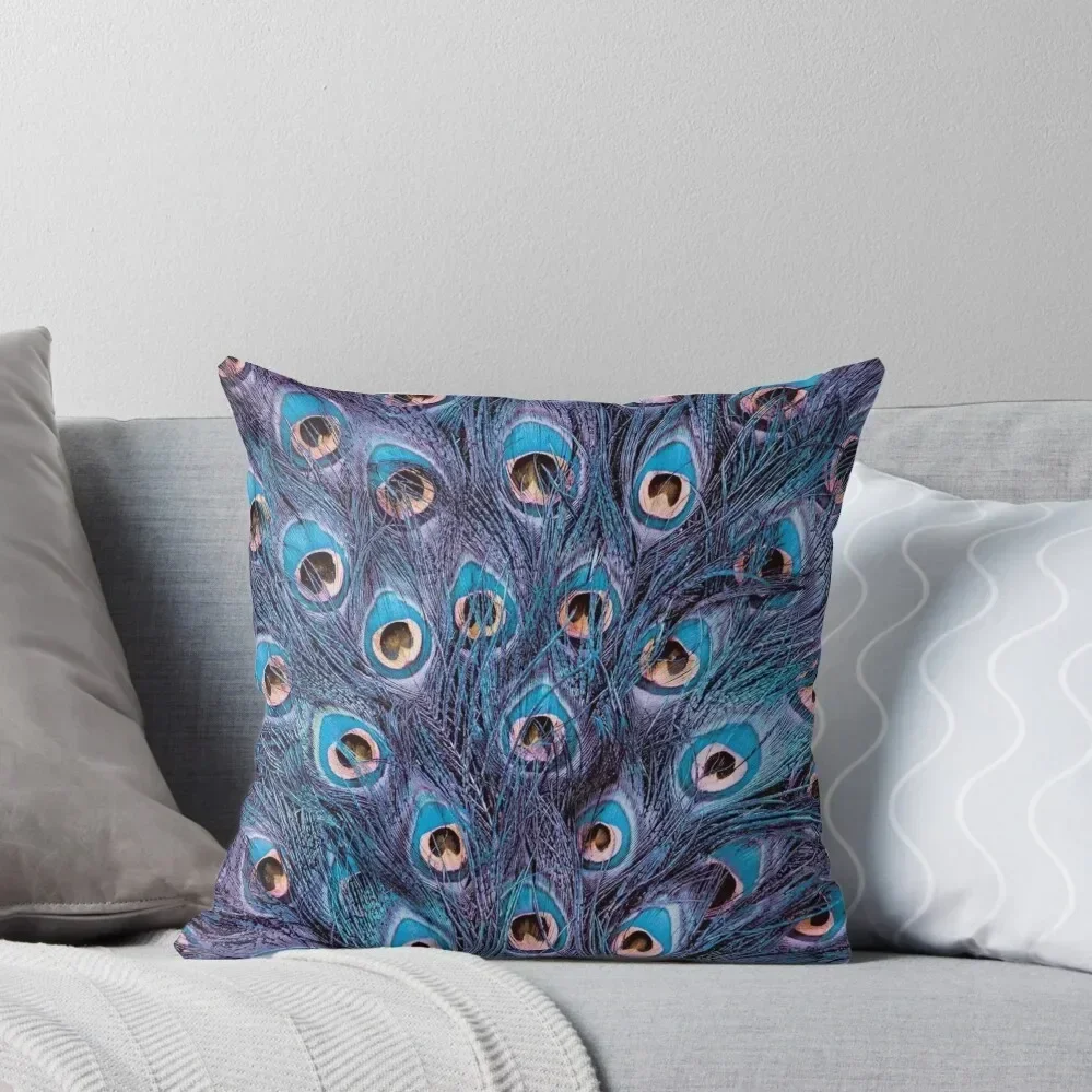 

In the Blue, Peacock feathers Throw Pillow Anime luxury decor pillow