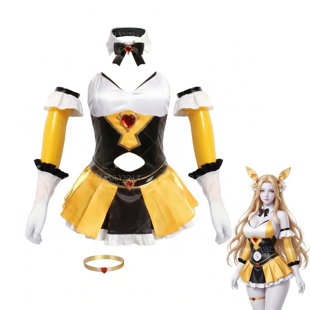 

Women's Olivier Brown Dust 2 Cosplay Outfit Magical Girl Style White Yellow Black Dress with Accessories, Game Role Play Costume
