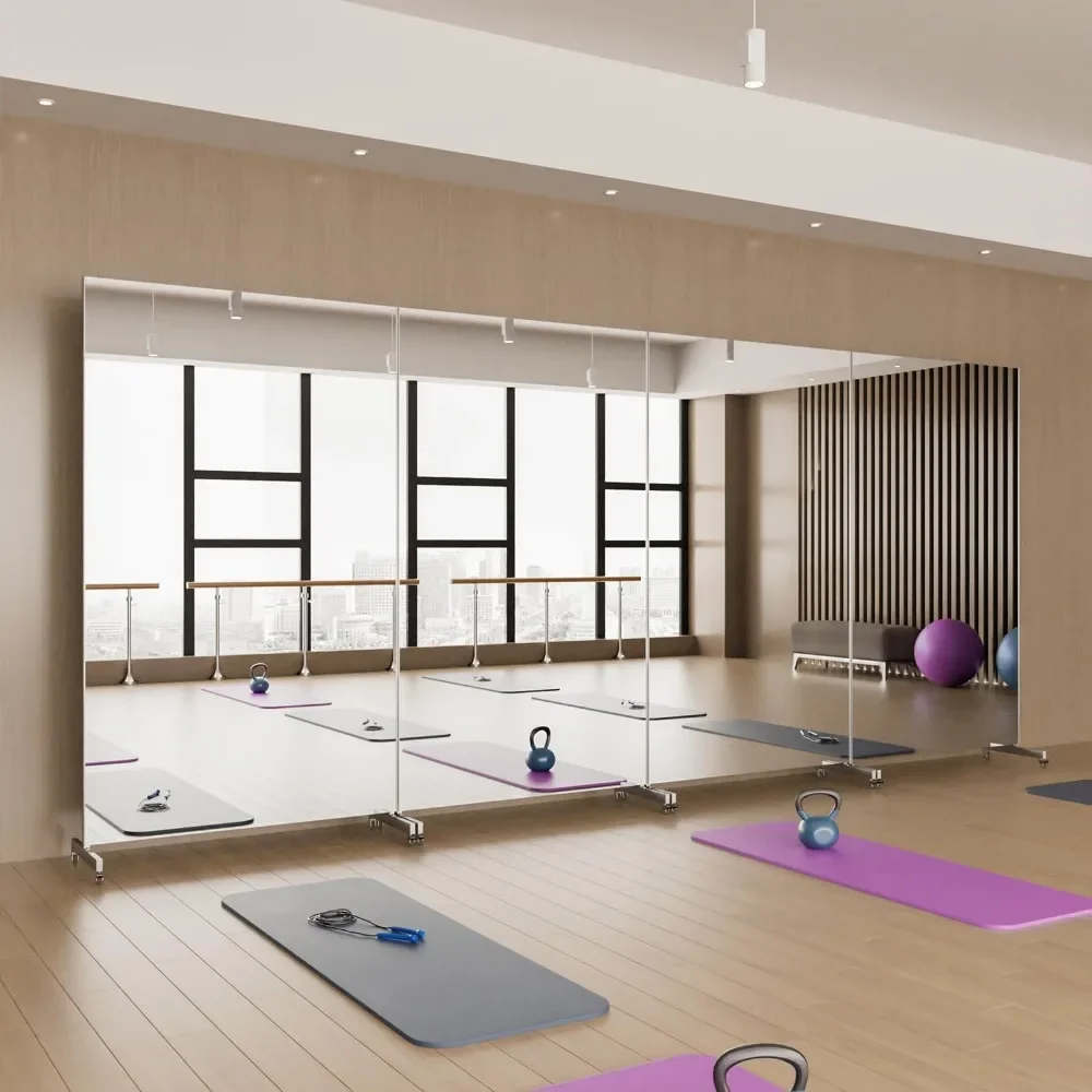 67 "X 40" Gym-spiegel voor thuis 360 °   Draaibare wielen, extra grote rollende spiegel voor het hele lichaam voor yoga, onbreekbare spiegel over de volledige lengte