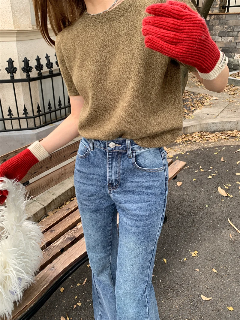 Women Y2K Vintage Flare Denim Pants Slim Proportion Enhancing Women Casual Long Trousers In Stock