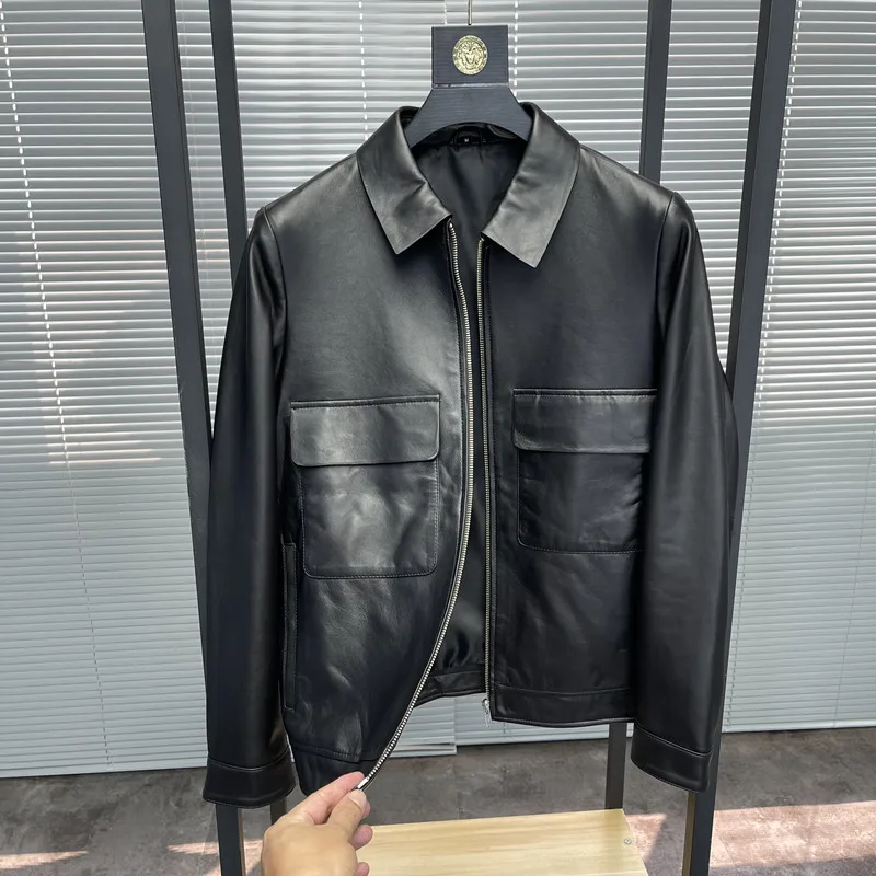 

Мужская повседневная кожаная куртка Svip Store King Cabinet 3W Class, осеннее высококачественное пальто с отложным воротником на молнии