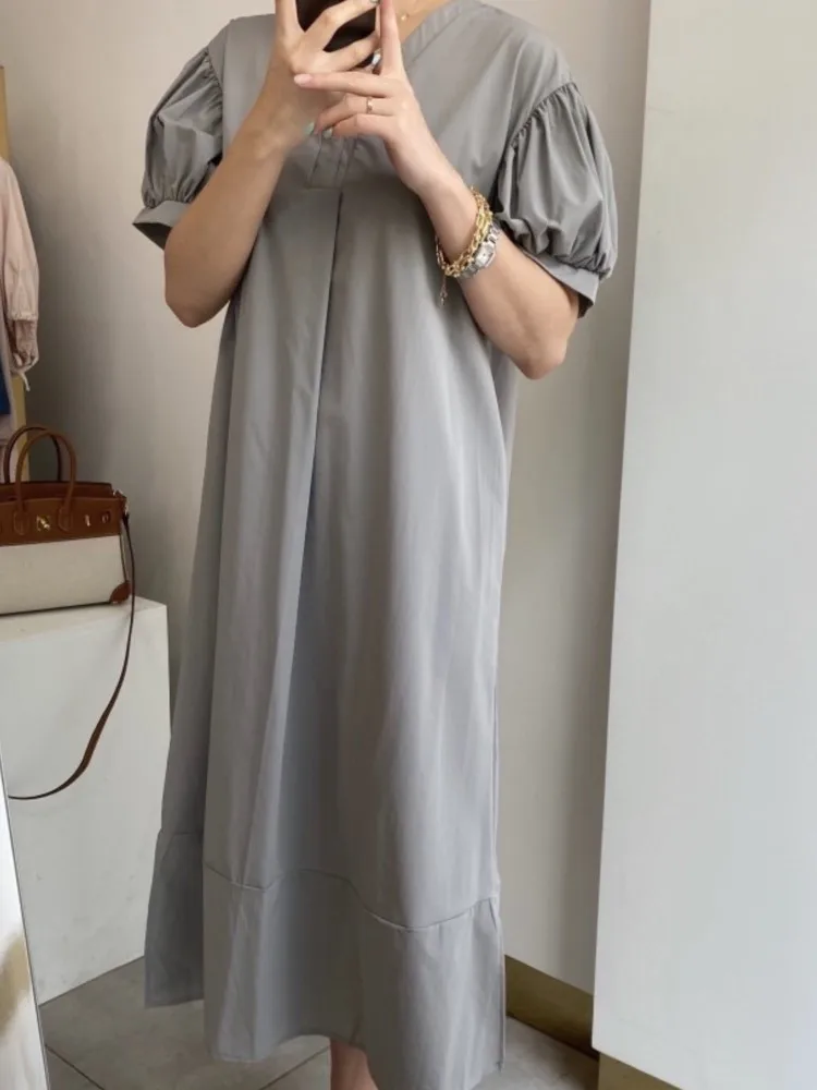 여름 퍼프 슬리브 여성 셔츠 드레스 패션 v 넥 미디 Sundress 빈티지 가운 휴일 보헤미안 드레스 Vestidos