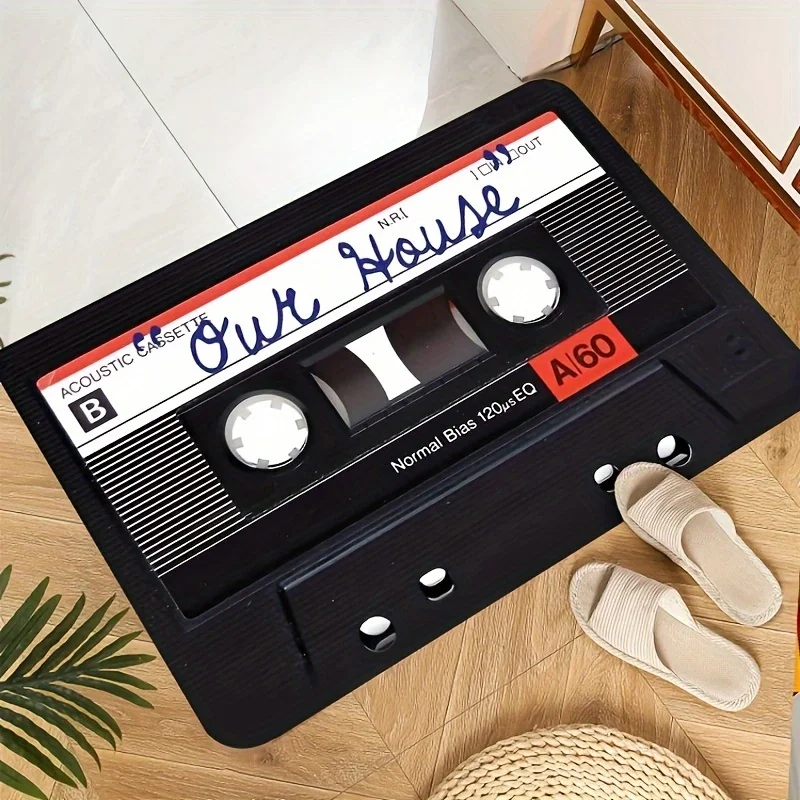 1pc Vintage Tape Design Welcome Doormat, Non-Slip Absorbent Polyester Indoor Entrance Rug, Machine Washable, Non-Slip