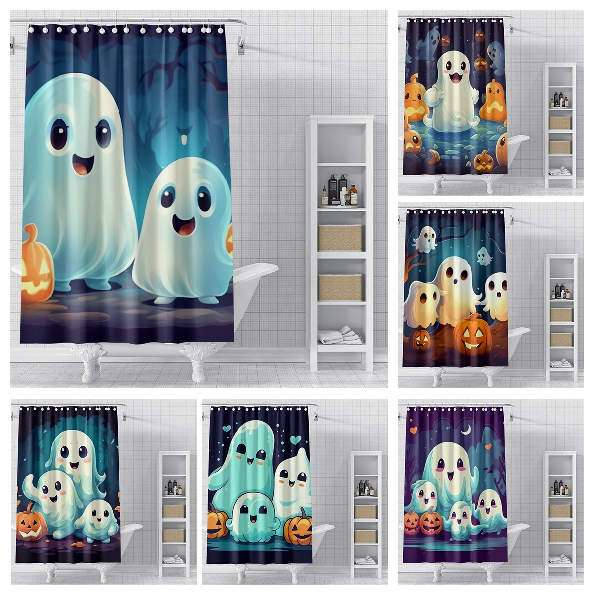 Home decoration shower curtains bathroom waterproof curtain fabric Modern Nordic Living Room happy Halloween Autumn Pumpkin