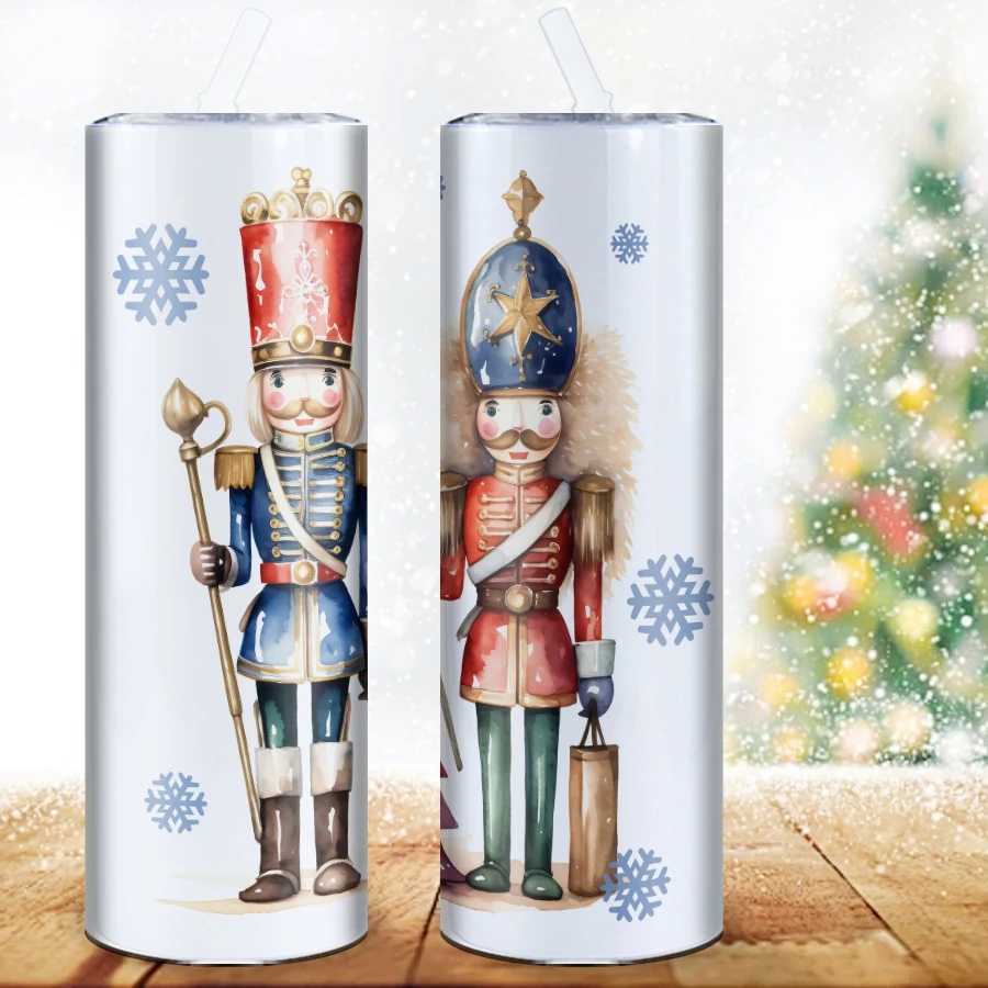 1pc Nutcracker Pattern 3d Printed Tumbler 20oz Stainless Steel Insulation Straight Water Bottle Straight Cup Christmas Gifts