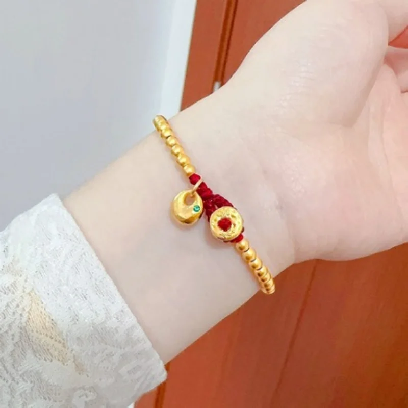 

Sanding Alluvial Gold Good Fortune Delicate Design Ball Fashion Jewelry Lucky Comfortable All-match Ladies' Red Rope Bracelet