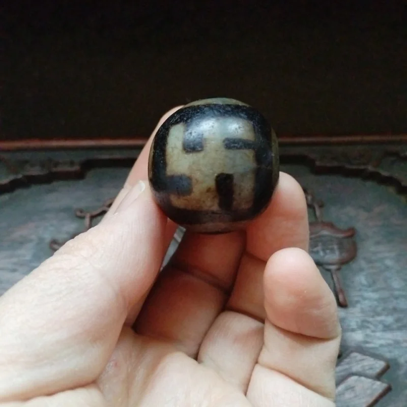 Tibetan Area Returned Old Patina Agate Two-Eyed Round Tianzhu Pendant Buddha Accessory Bead