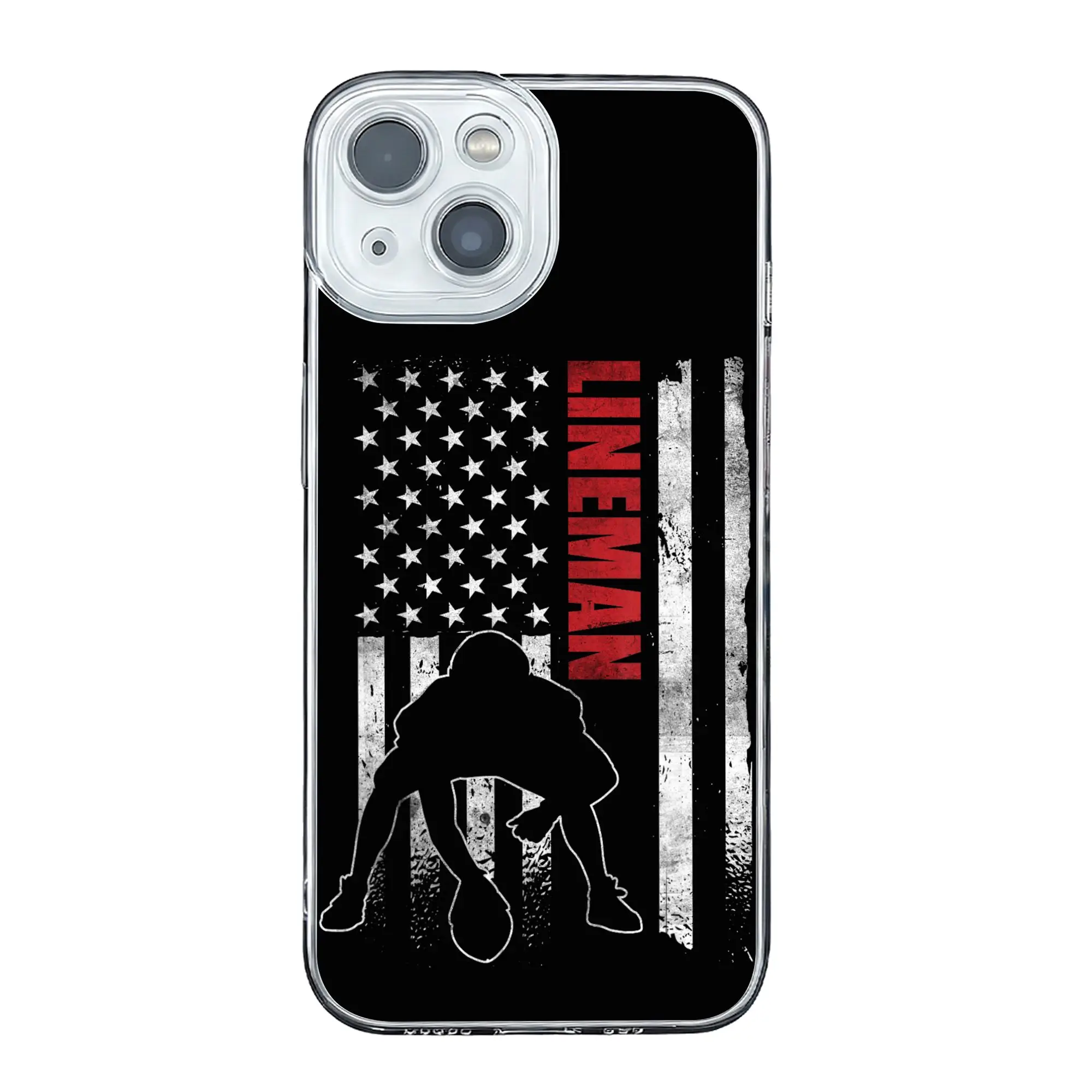 Nova Capa de Celular com Bandeira dos EUA e Design de Armadura para Jogadores Ofensivos de Futebol Americano (Lineman) - Compatível com iPhone 17, 16, 15, 14, 13, 12, 11