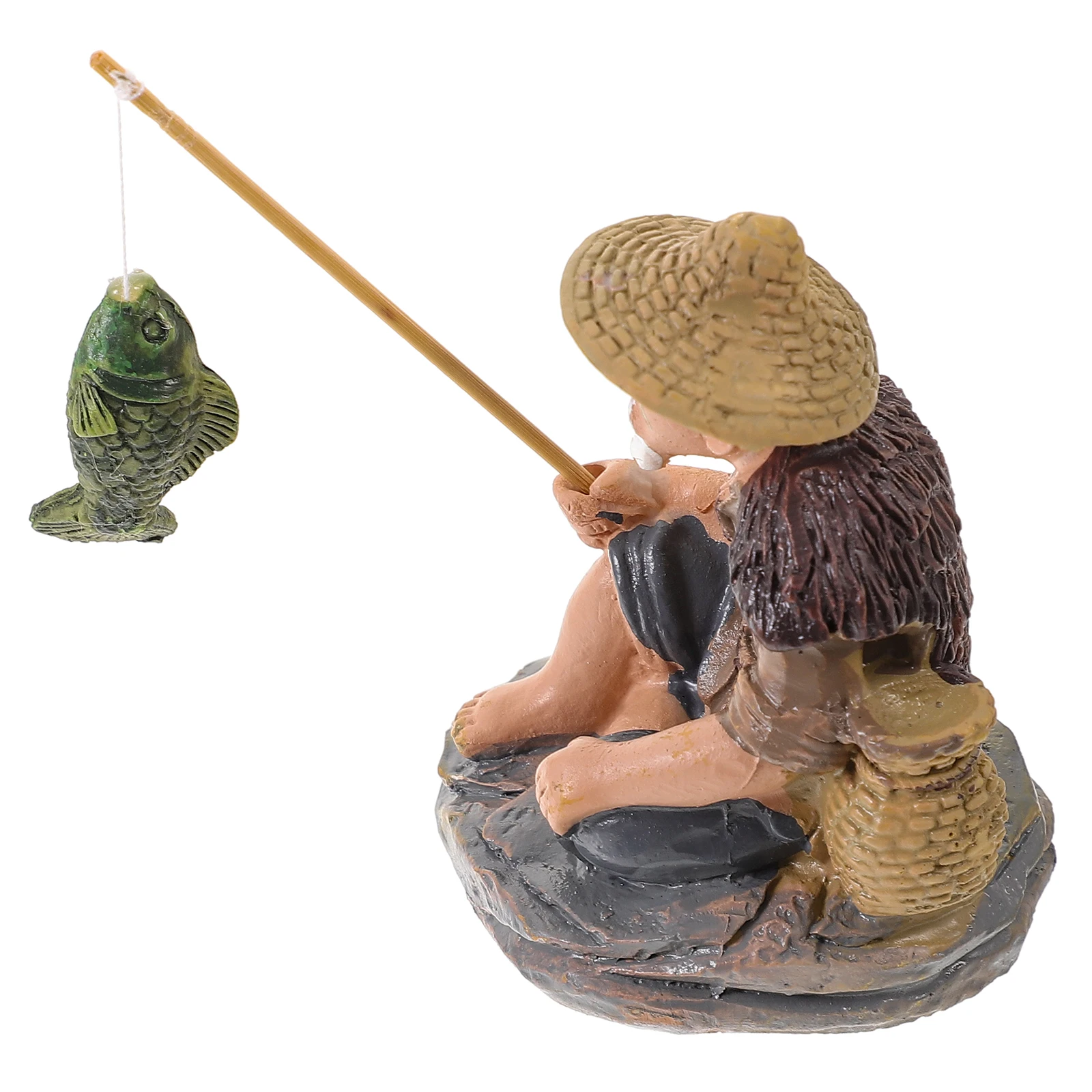 

Fisherman Statue Resin Figurine Garden Decoration Mini Figurines Aquarium Decor R om Color Single Piece Gardening Supplies