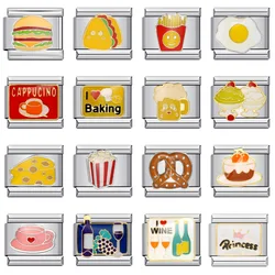 URING Fashion Cute Y2k Food Cake Cheers Bread Beverage Italian Charm Links Fit 9mm Bracelets Stainless Steel DIY Men Jewelry
