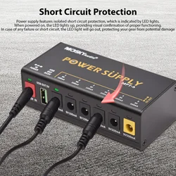 MOSKYAUDIO 6-Channel Guitar Pedal Power Supply with Independent Short Circuit Protection LED Power Indicator Pedal Board