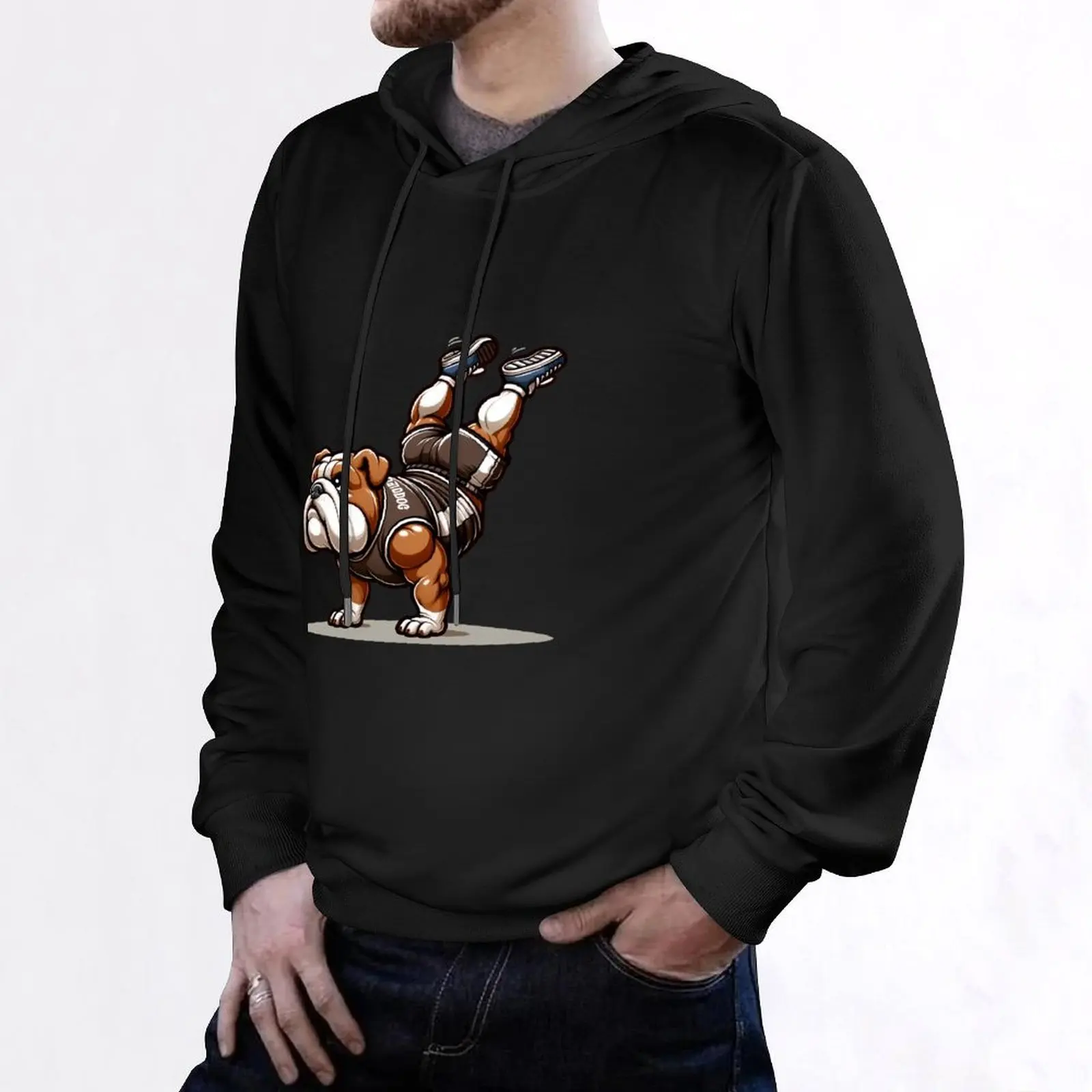 Handstand Hero: Bulldog Upside-Down Power Hoodie ملابس رجالية ملابس للرجال سترة شتوية للرجال ملابس رجالية تي شيرت بقلنسوة جديد