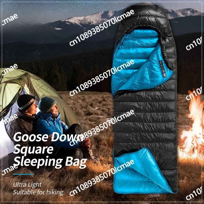 Envelope style white goose down sleeping bag for winter warmth