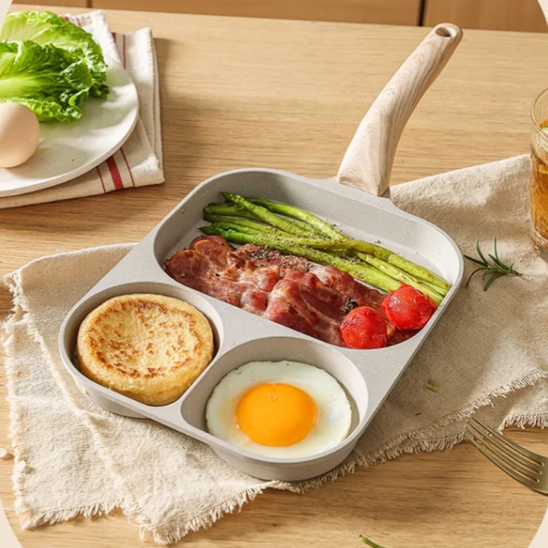 Portable Three-hole Non-stick Frying Pan Aluminum Non-stick Egg Square Handheld Non-stick Frying Pan Steak Frying Pan