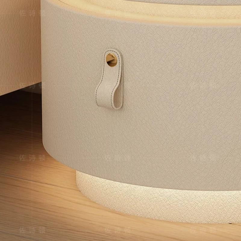 Round Smart Nightstand Home With Wireless Charging Light Modern Wooden Bedside Table With Storage Drawer For Bedroom Furniture - view 6