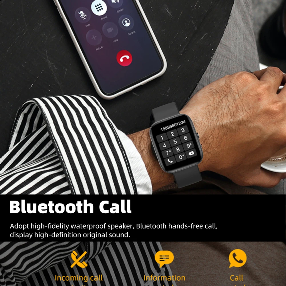 1.91 بوصة شاشة كبيرة موضة ساعة ذكية C08 بلوتوث دعوة اللياقة البدنية الرياضة Smartwatch الرجال النساء IP67 مقاوم للماء الصحة المقتفي