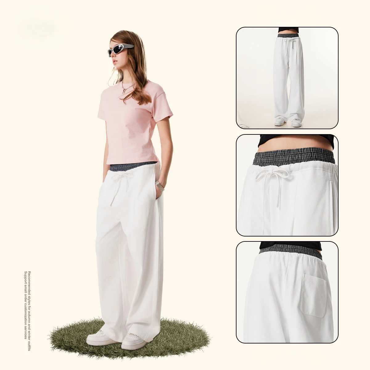 2025 pantalones casuales de moda para hombres cintura elástica a cuadros escoceses empalme doble cintura cabeza pantalones de pierna ancha holgados de algodón recto