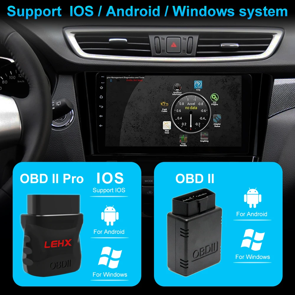 LEHX Car OBD2 Scanner Bluetooth 5.0 OBD 2 Pro Diagnostic Tool for Car Raido Apple IOS Android PC ELM 327 Scanner OBDII Reader