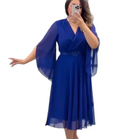 Flare Sleeve Chiffon T Shirt Women's V-neck Waist Cinched Short Sleeve Casual Blouse Top Fashion Clothing New Summer 2025