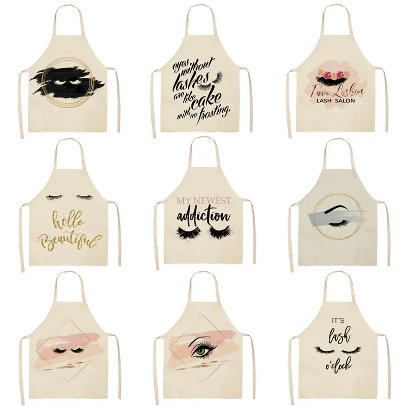 Lovely Eyelash Pattern Kitchen Apron Home Cooking Baking Letter Cleaning Aprons for Women Adult Kitchen Tools Tabliers