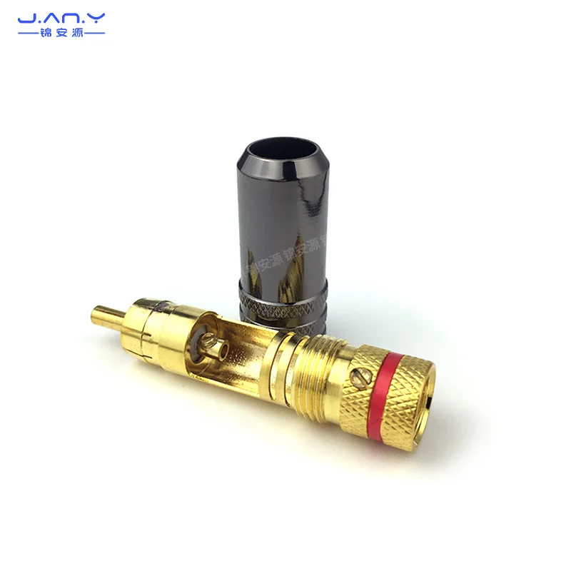 Copper gold-plated self-locking RCA lotus plug Audio and video coaxial signal cable extension connector AV plum blossom male fre