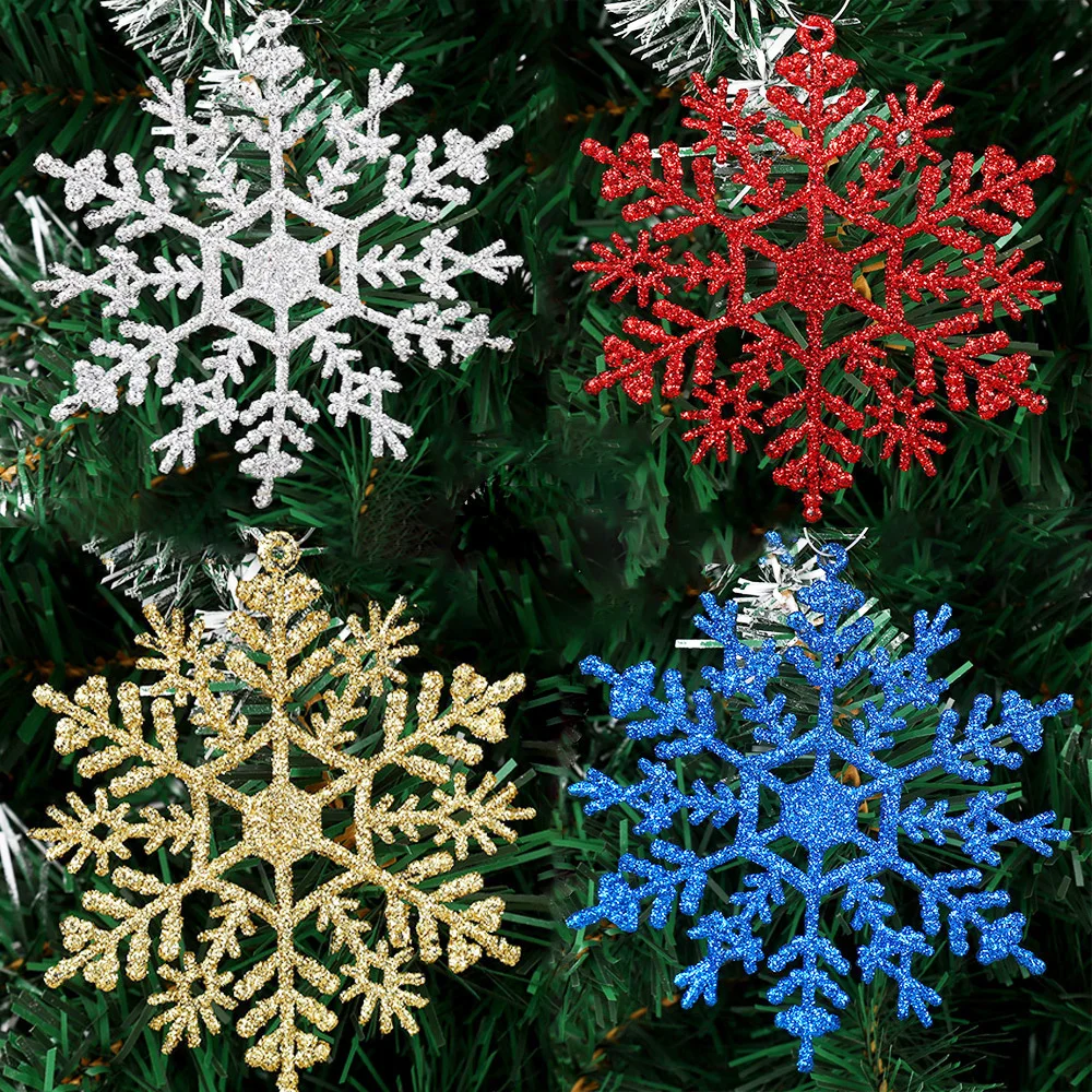 6PCS 7/10/12cm Bling Snowflake Christmas Colorful Tree Hanging Snowflakes for DIY Gifts Wrapping Supply Xmas Tree Decoration