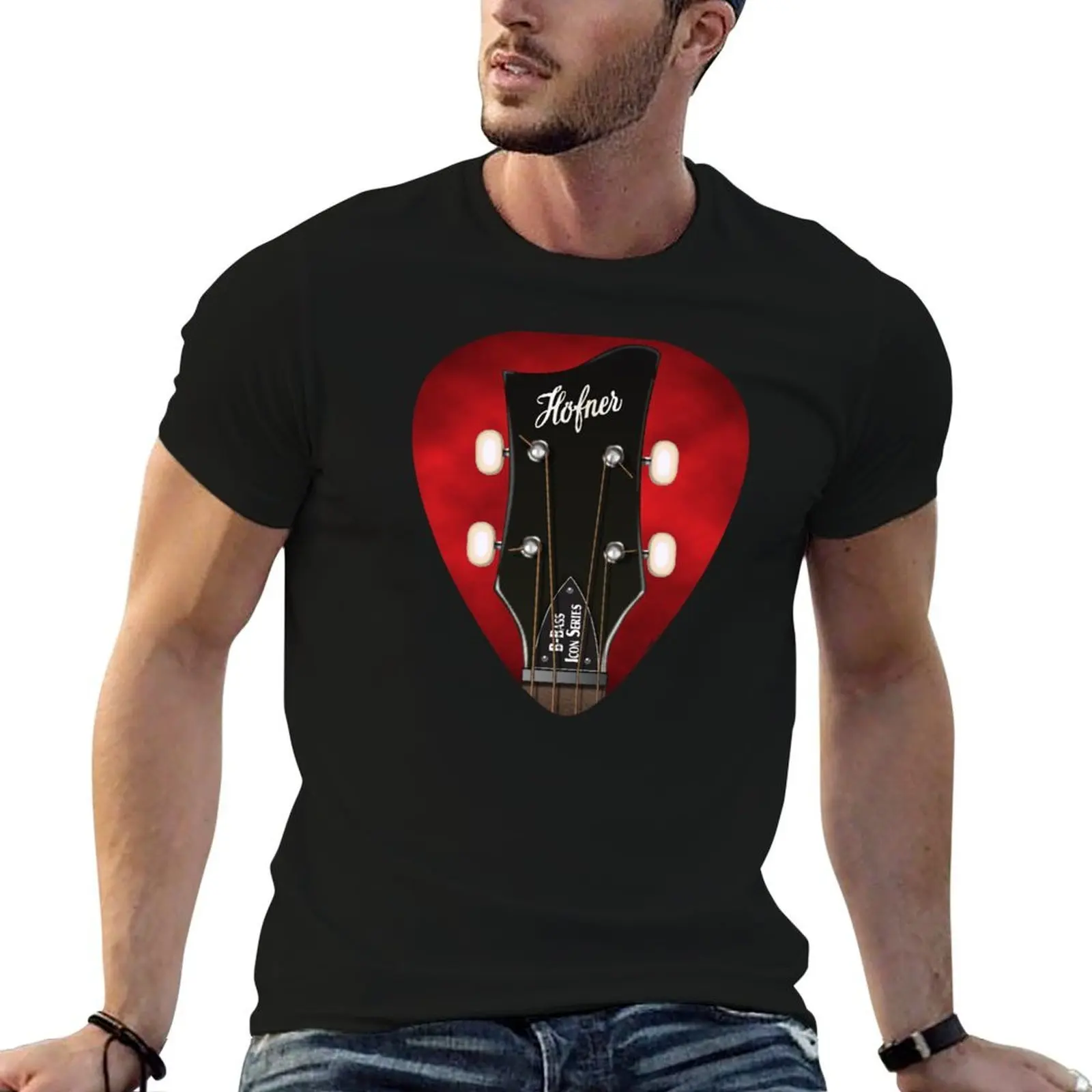 

GUITAR HEADSTOCK PICK ART - HOFNER B-BASS T-Shirt t shirts for man pack white printed t shirts for man T-Shirt