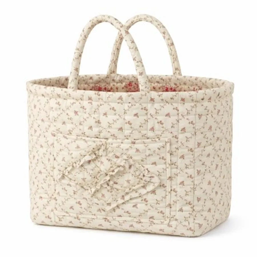 

Car Storage Basket, Quilted Fabric Storage Baskets with Handles, Quilted Laundry Basket Boho Floral Print Organizer Bin, Foldab