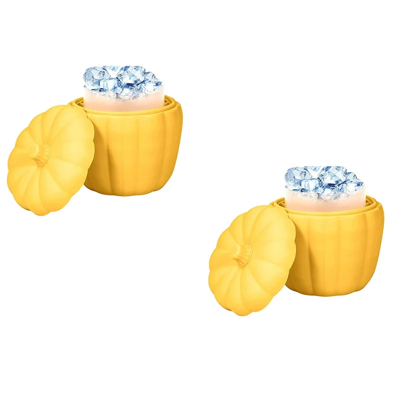 

2Piece Silicone Ice Bucket Pumpkin Shaped Ice-Cube Maker Yellow Silica Gel With Lid Ice-Cube Mold Tray For Chilling Beer Drinks
