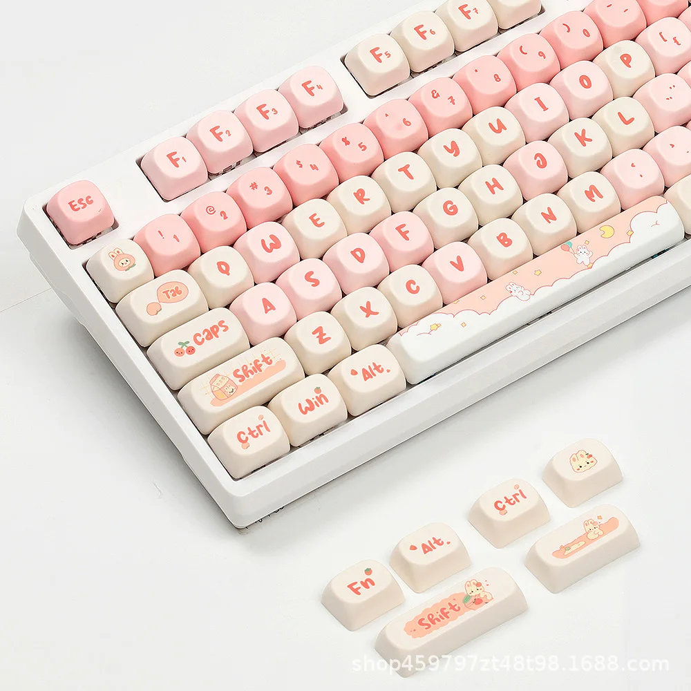 

Pink Tutu Cute Rabbit PBT Sublimation Keycap MOA Height Opacity Cross Mechanical Shaft Universal Keycap